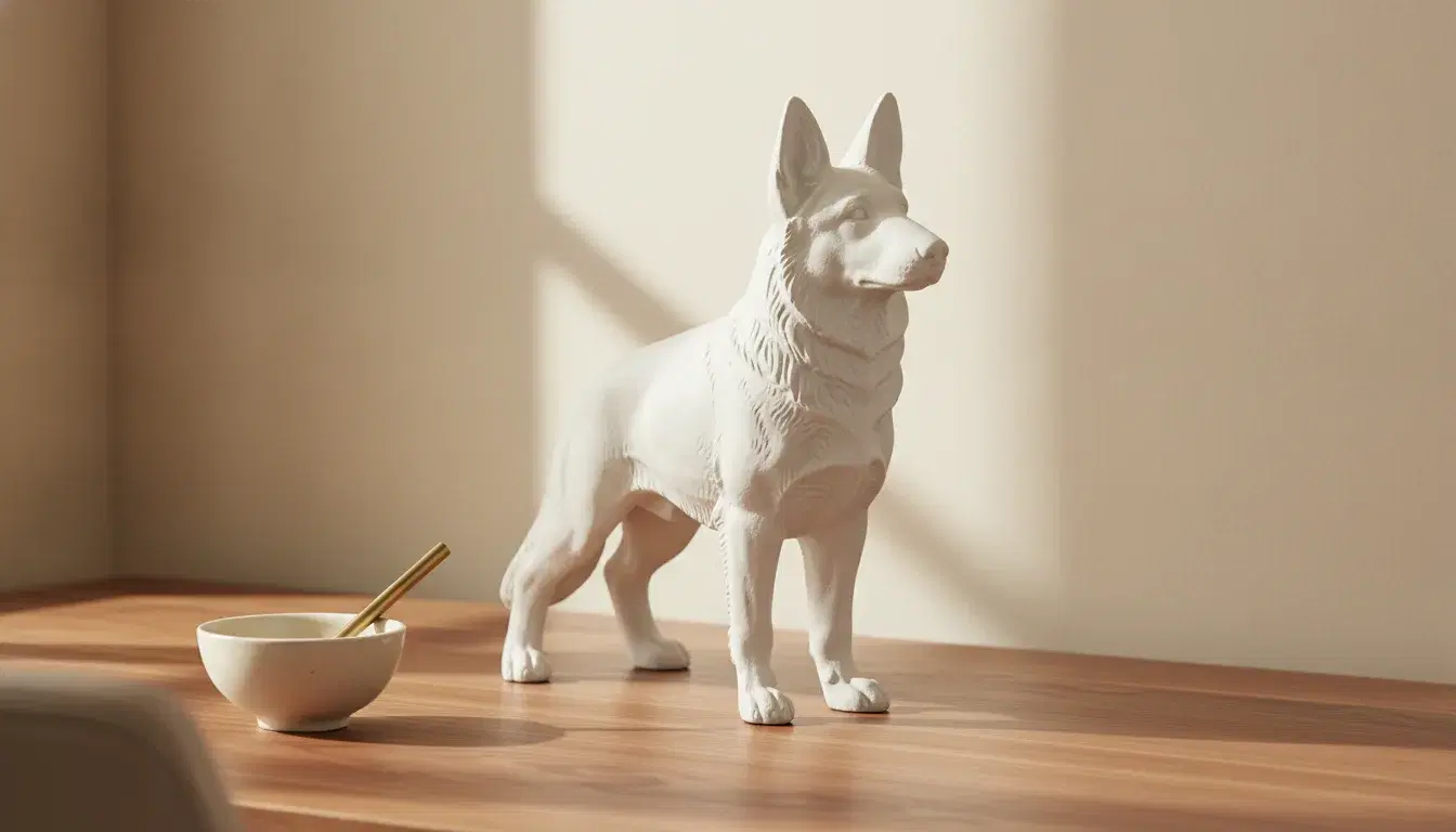 A soft stone-white engineered ceramic keepsake resting in a calm, sunlit corner of a home